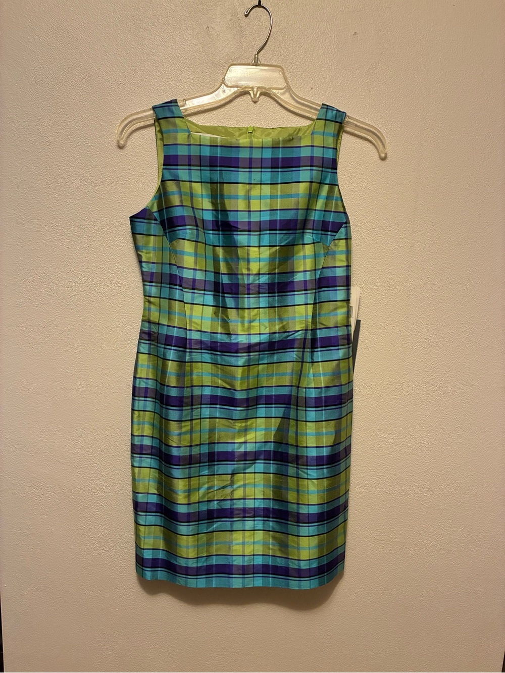 Jones New York Teal & Lime Plaid Sleeveless Sheath Dress
